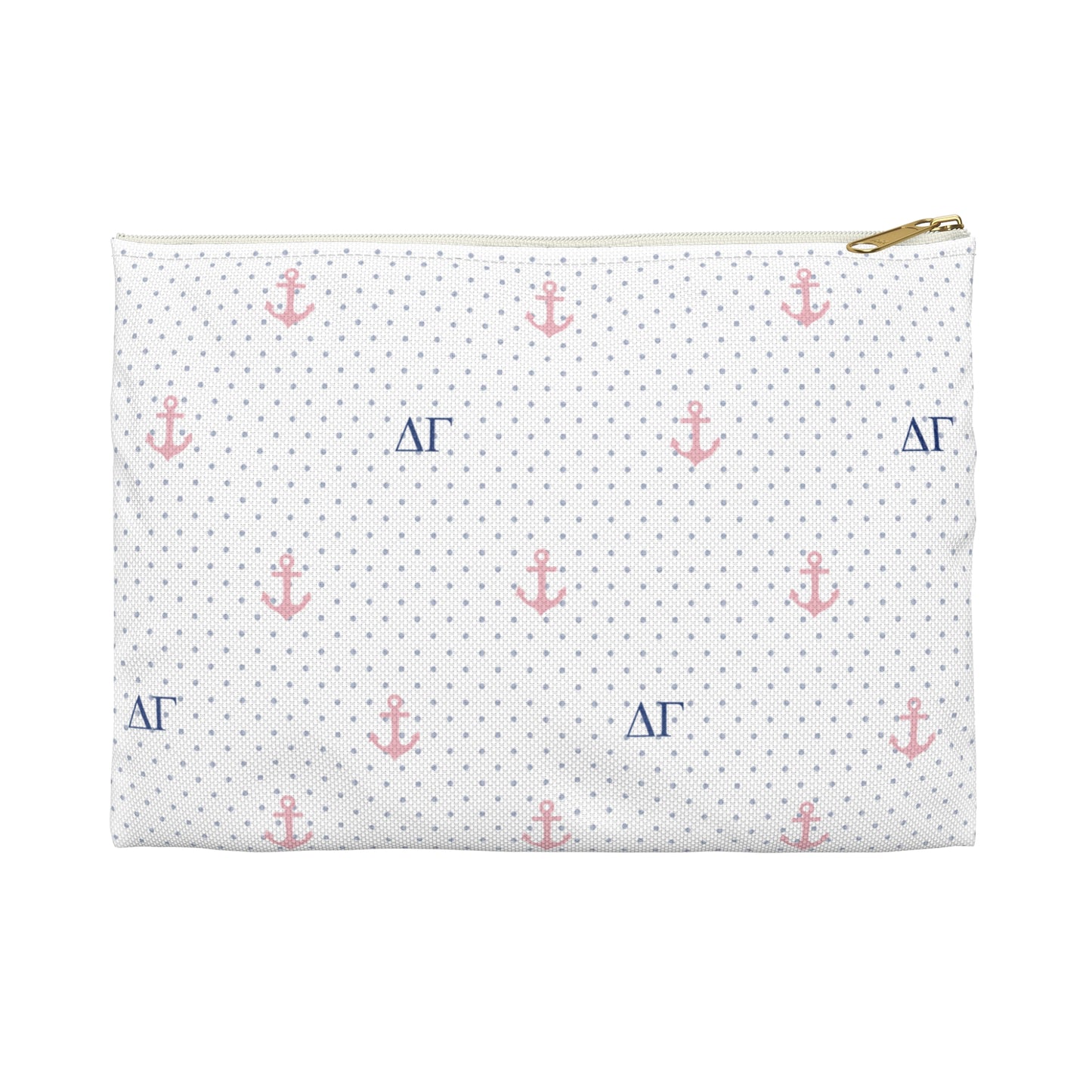 Delta Gamma Canvas Cosmetic Bag with White Roses and Dots