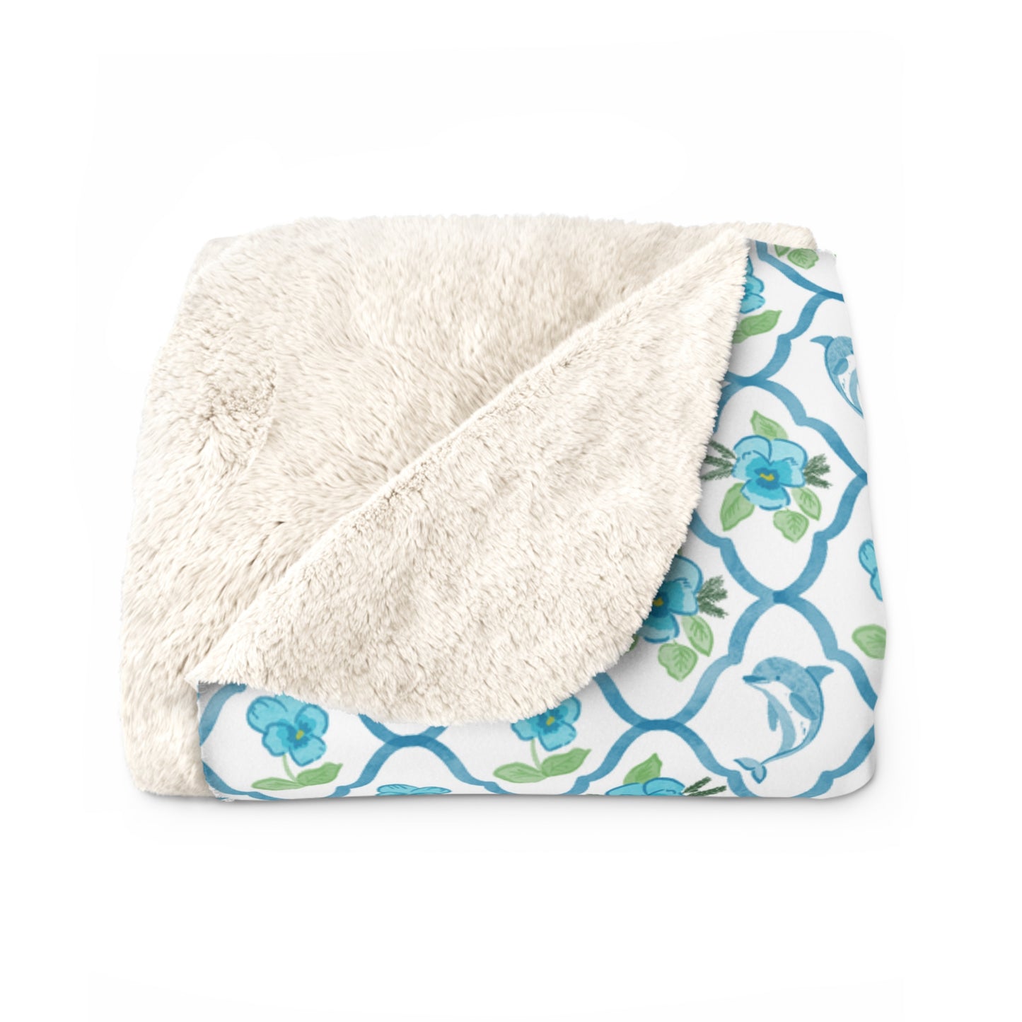 Tri Delt Lattice Fleece Blanket with Pansies and Dolphins