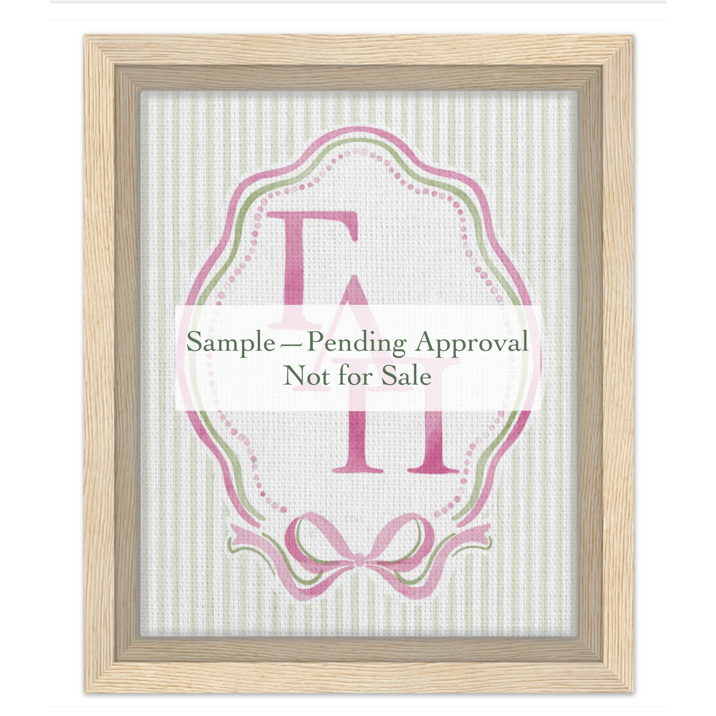 Framed Art Canvas with Sorority Letters in Pink and Green