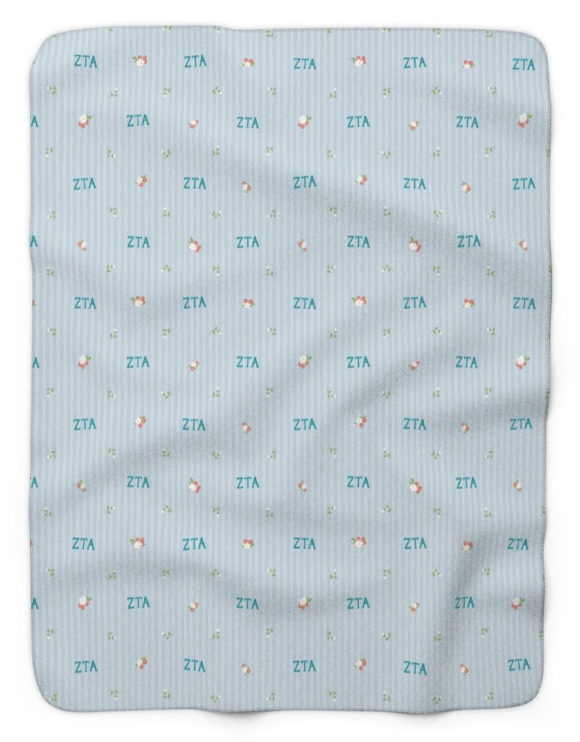 Zeta Tau Alpha Striped Blossom Sherpa Fleece Tailgate Throw