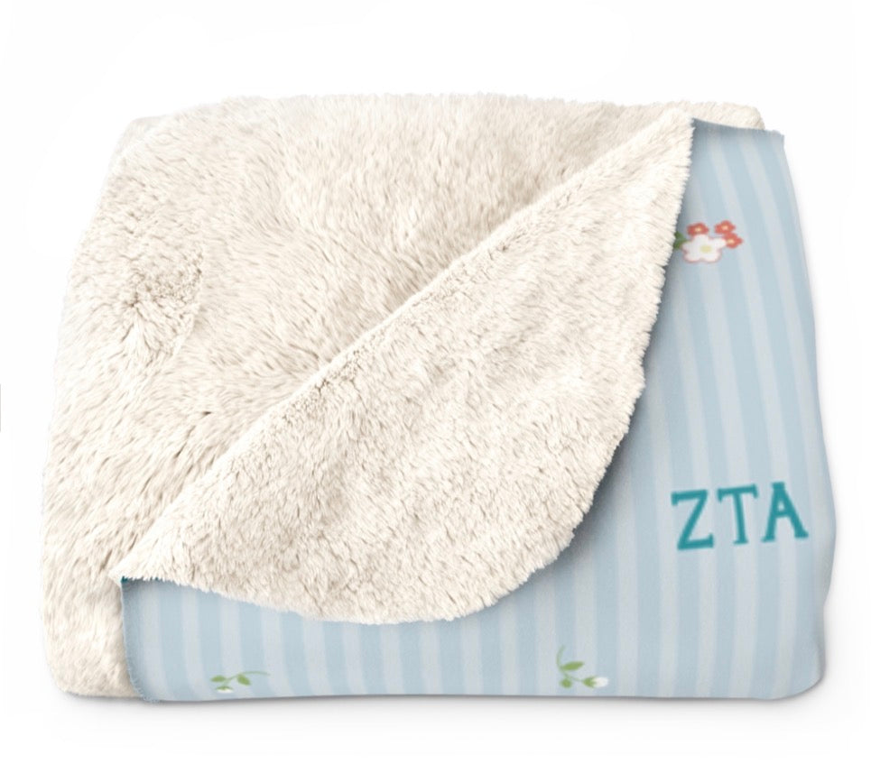 Zeta Tau Alpha Striped Blossom Sherpa Fleece Tailgate Throw