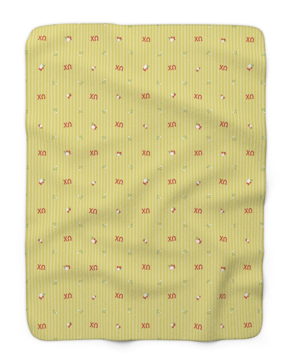 Chi Omega Striped Blossom Sherpa Fleece Tailgate Throw