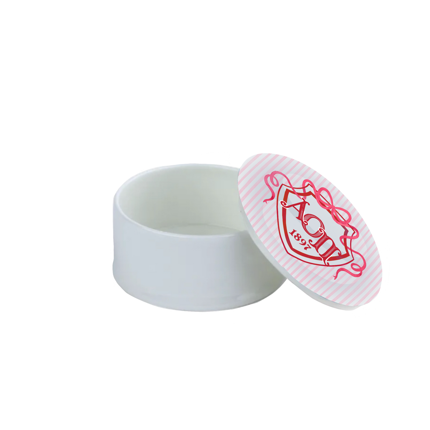 Alpha Omicron Pi Bow + Shield Bone China Trinket Box