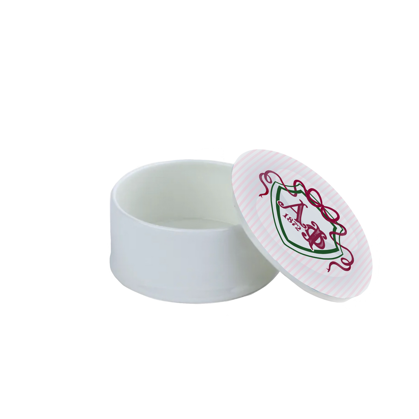 Alpha Phi Bow + Shield Bone China Trinket Box