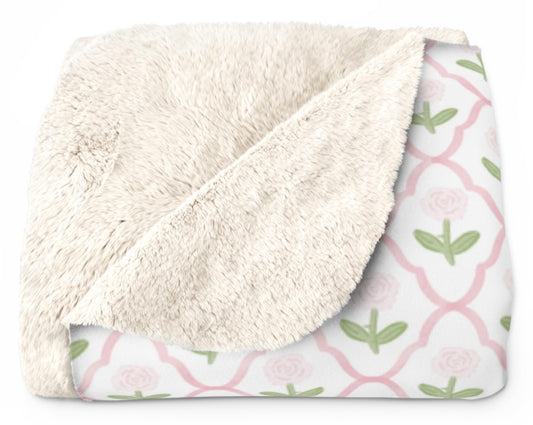 Delta Zeta Pink Rose Lattice Tailgate Throw Blanket