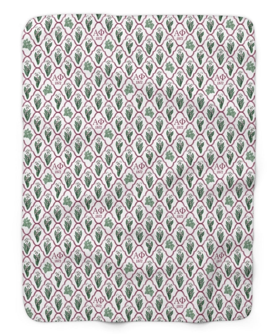 Alpha Phi Lattice Lilies of the Valley Tailgate Throw Blanket
