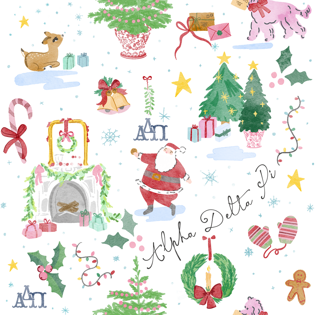 Alpha Delta Pi Hand Drawn Christmas Tumbler with ΑΔΠ Letters