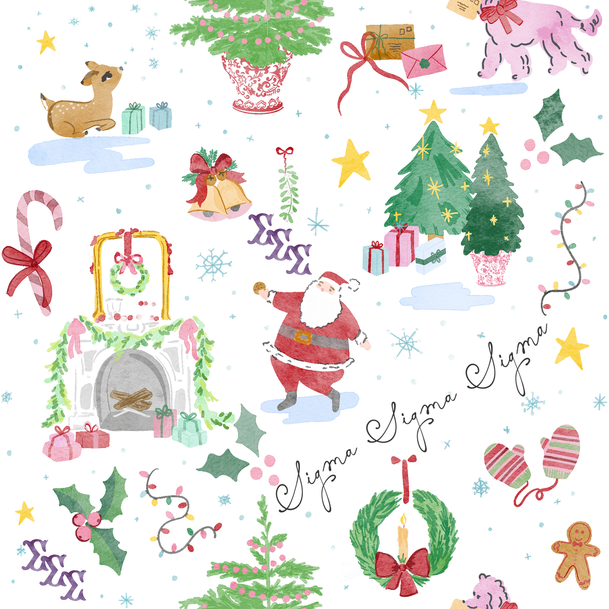 Sigma Sigma Sigma Hand Drawn Christmas Tumbler with ΣΣΣ Letters