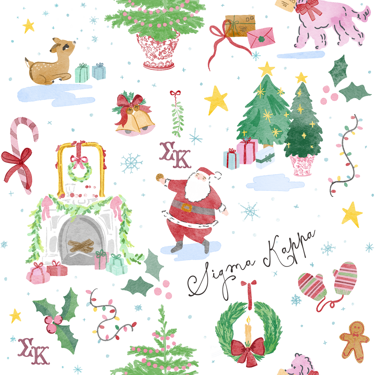 Sigma Kappa Hand Drawn Christmas Tumbler with ΣΚ Letters