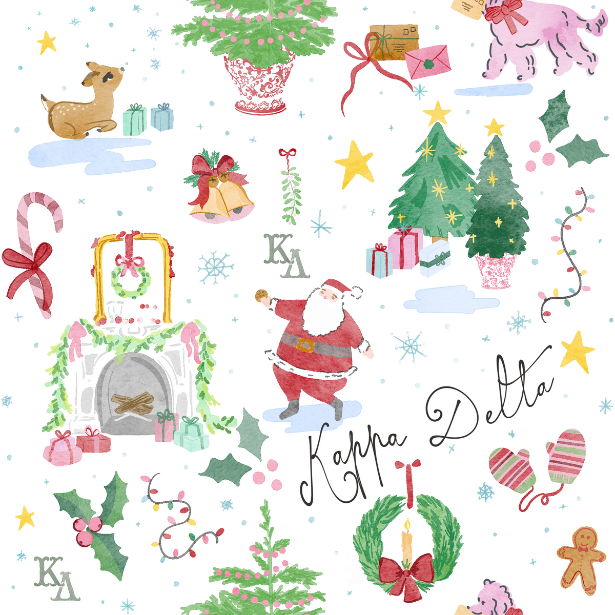 Kappa Delta Hand Drawn Christmas Tumbler with ΚΔ Letters