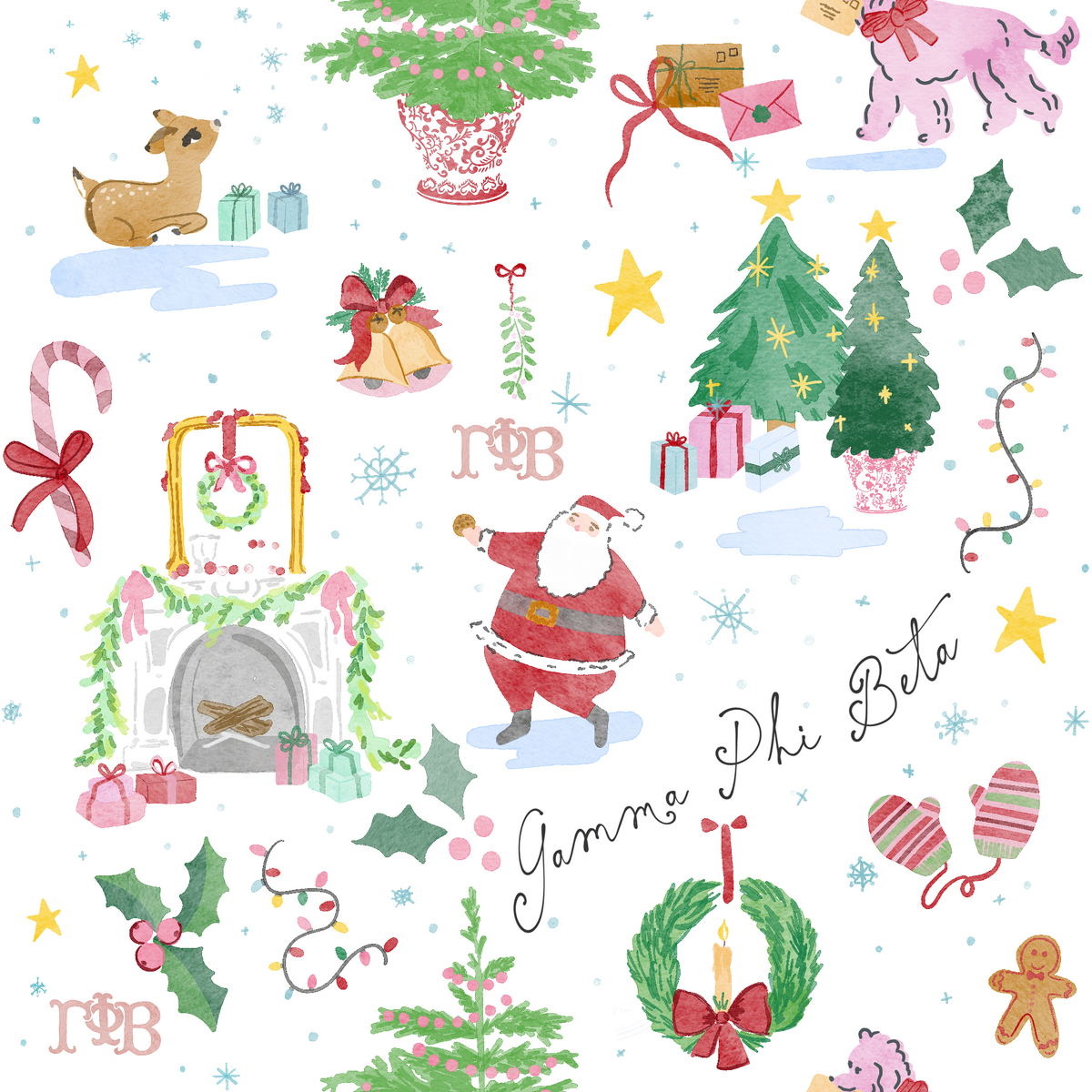 Gamma Phi Beta Hand Drawn Christmas Tumbler with ΓΦΒ Letters