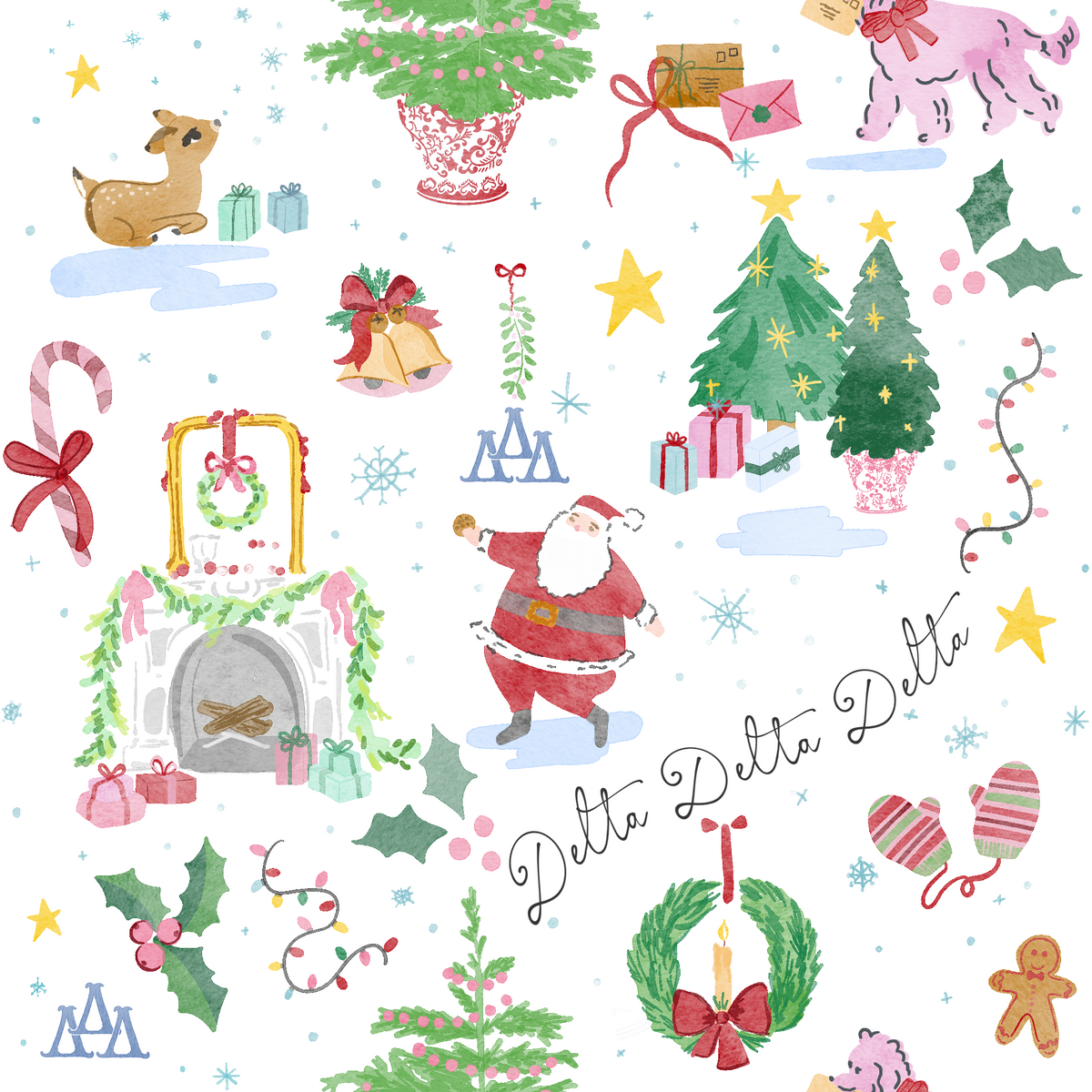 Delta Delta Delta Hand Drawn Christmas Tumbler with ΔΔΔ Letters