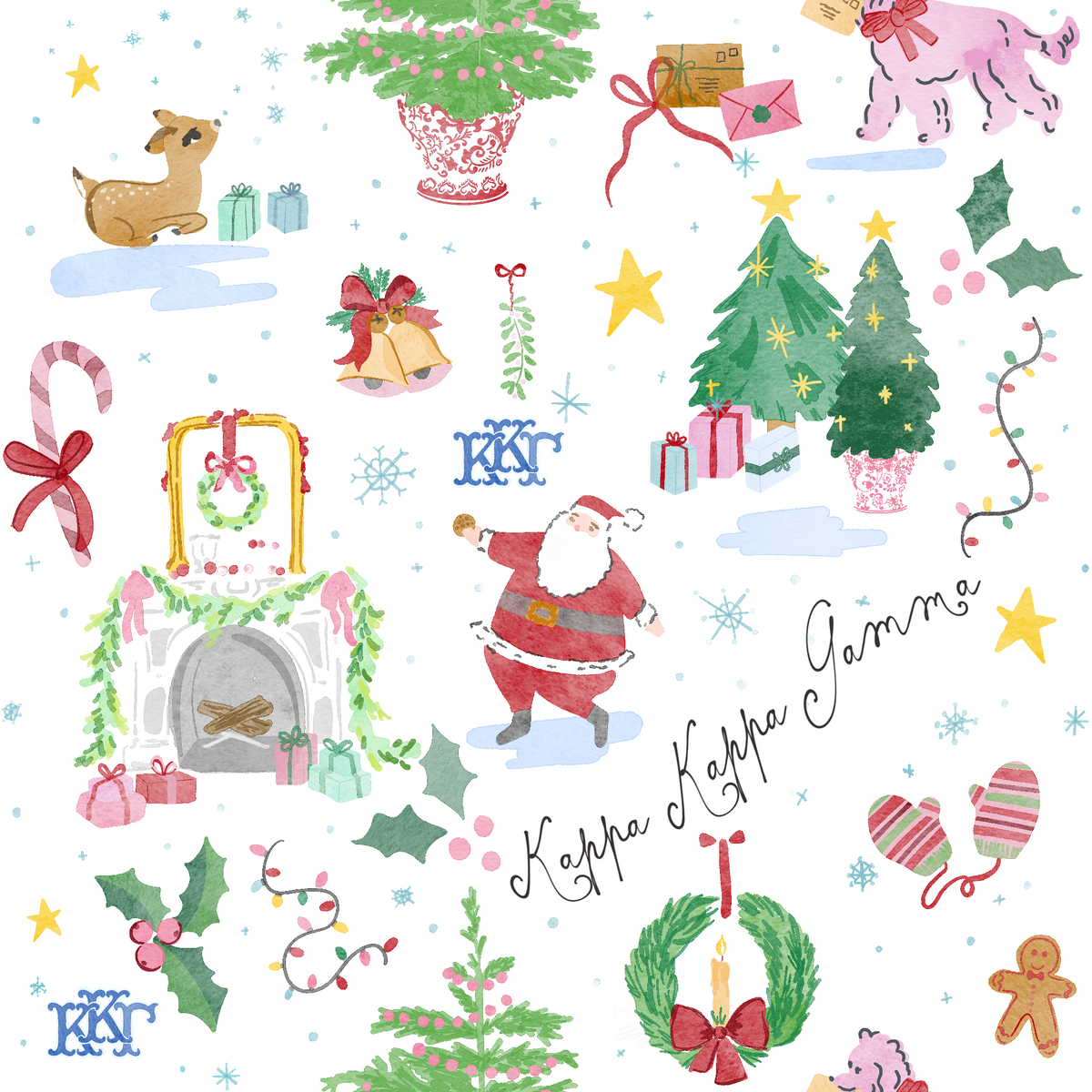 Kappa Kappa Gamma Hand Drawn Christmas Tumbler with ΚΚΓ Letters